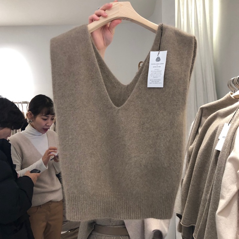 Spring and Summer Knitted Pullover Knitted Sweater Vest Front and Back V-Neck Elegant Commuting Korean-style All-match Vest for Women