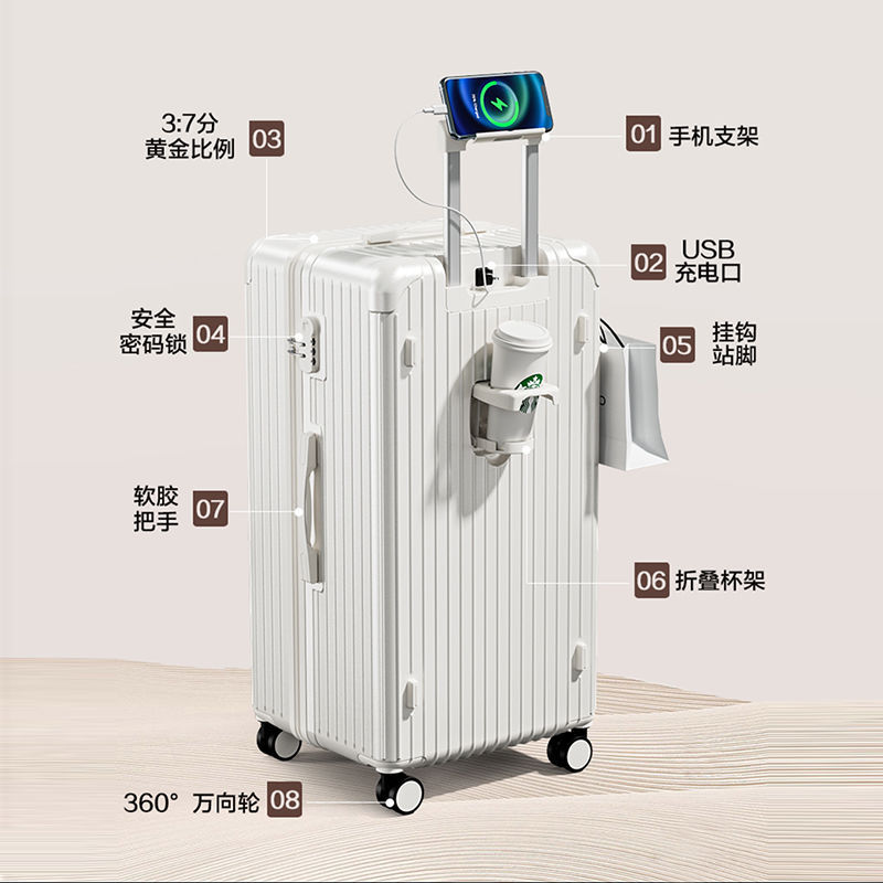 Capacious big universal suitcase for men and women