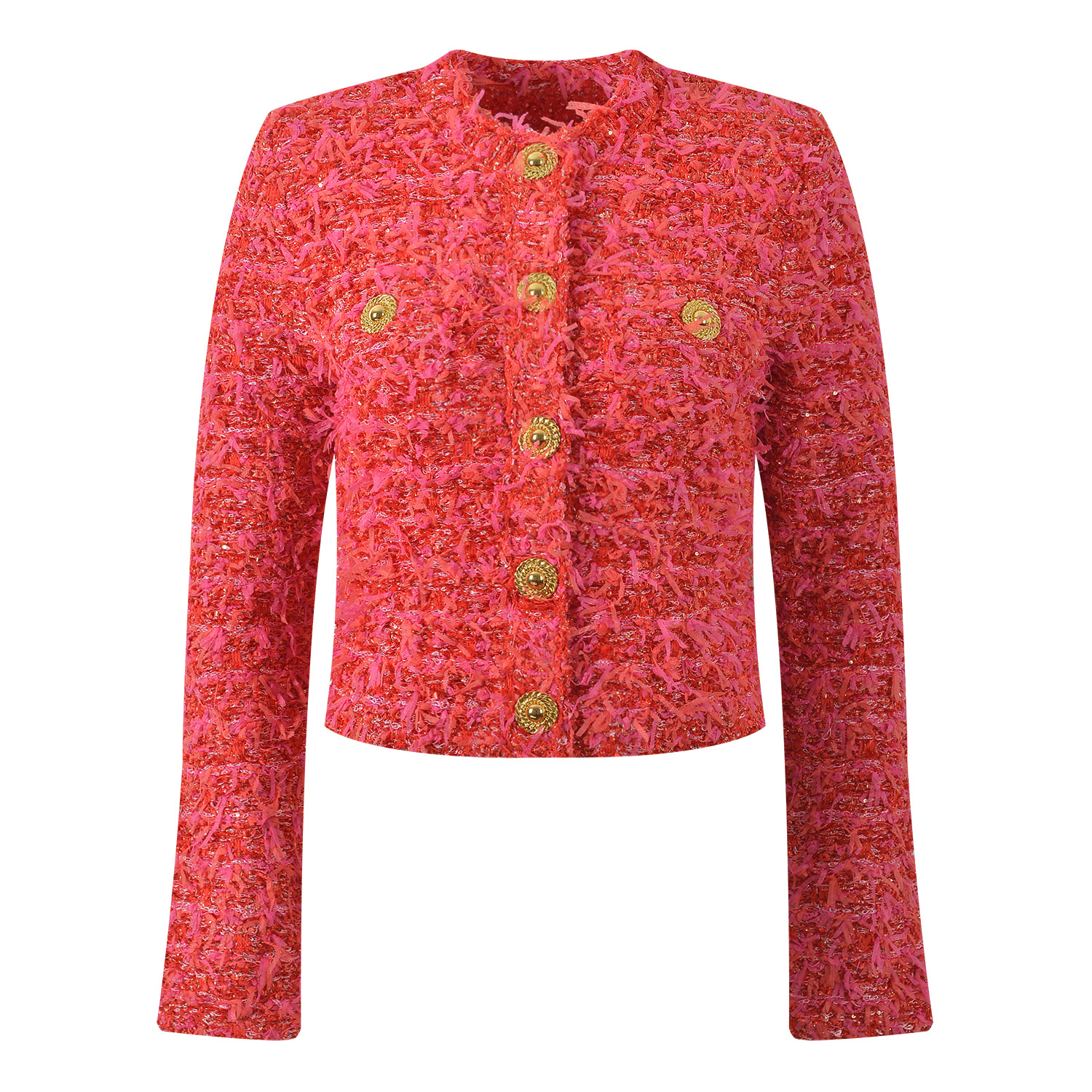 2025 New Autum Style French Style Ladylike Accessible Luxury Metal Buckle Tweed Round Neck Short Jacket