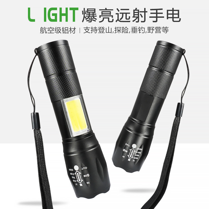 Cruz-frontera T6 aleación de aluminio linterna recargable luz fuerte enfoque telescópico regalo al aire libre linterna de iluminación de emergencia