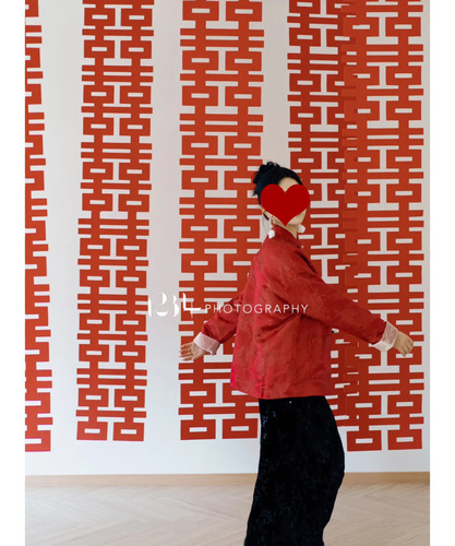 Wedding room decoration set, male and female master bedroom, internet celebrity hotel wedding room, long strip of happy words stickers on the background wall