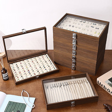 玻璃盖珠宝盒胡桃色戒指项链耳环首饰盒展示盘家居收纳带盖首饰箱