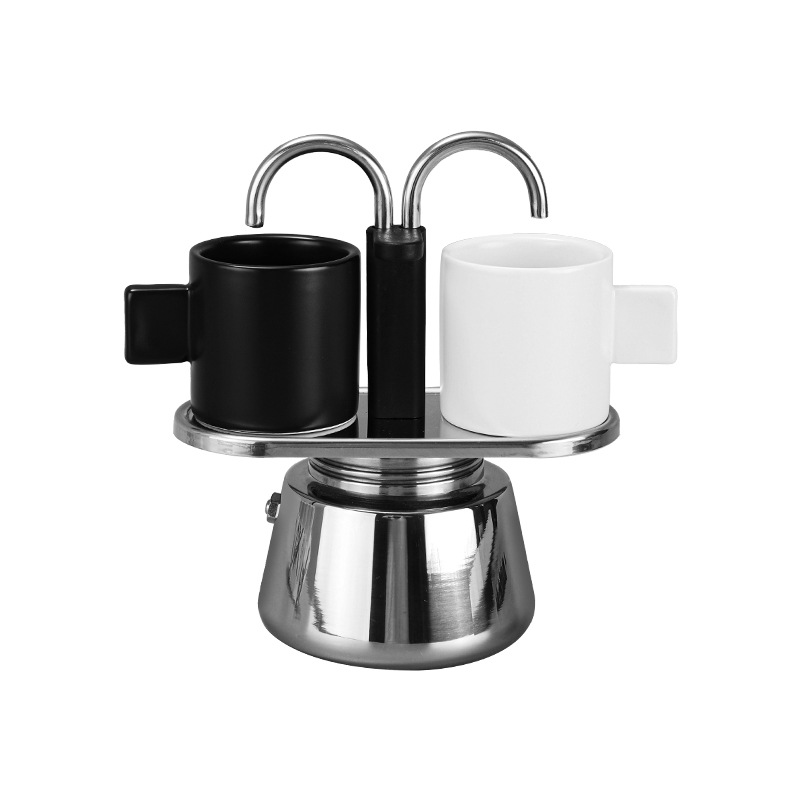 Doble tubo de acero inoxidable italiano concentrado Mocha olla hogar mini café doble juego regalo en stock generación entrega image 6