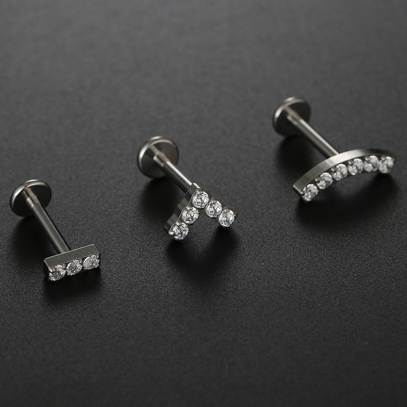 Fashion Geometric Titanium Steel Inlay Zircon lip stud 1 Piece