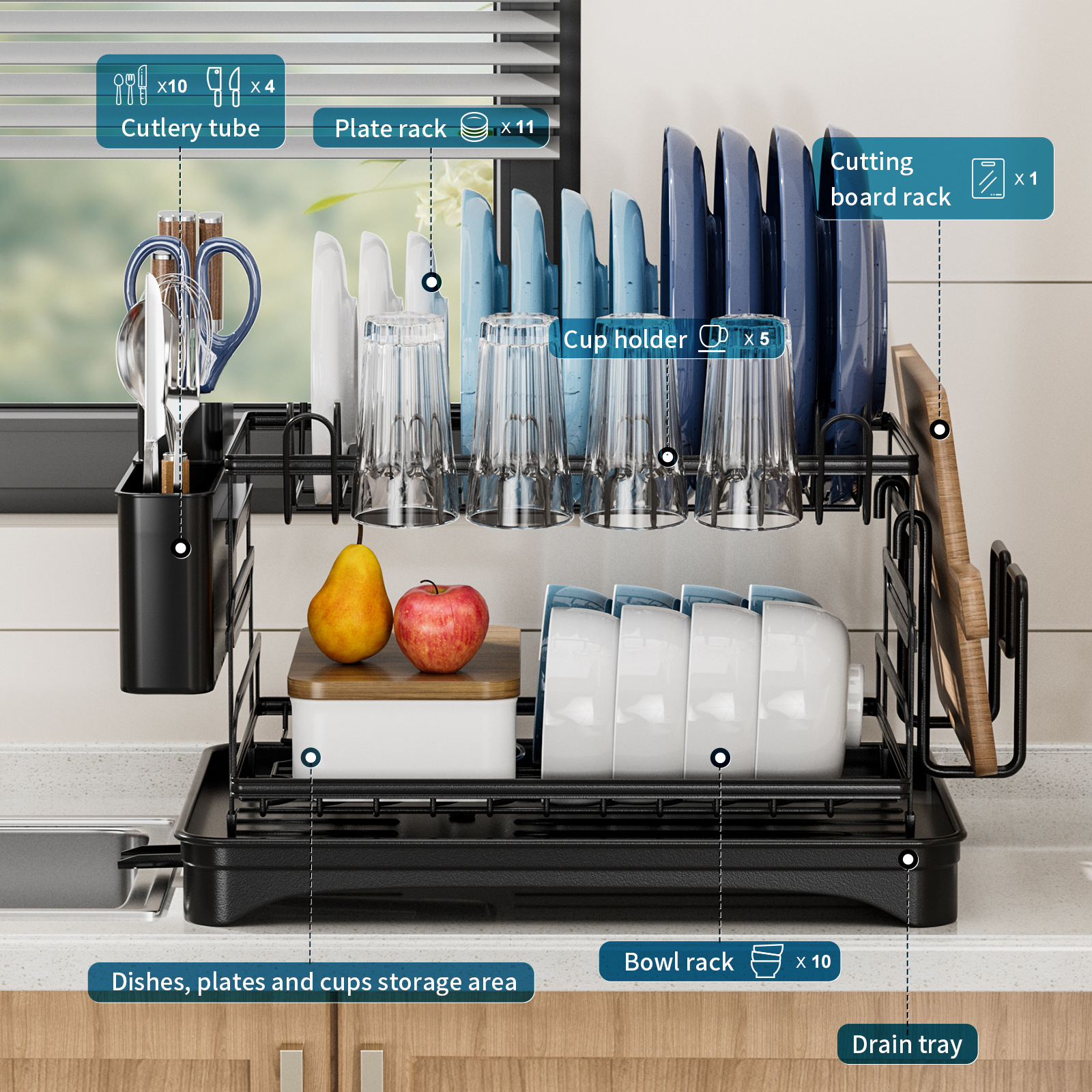 Bucătărie raft de scurgere raft multifuncțional bol și bol de vase și bețișoare de depozitare raft de depozitare pentru dulap de uz casnic_voghion.com