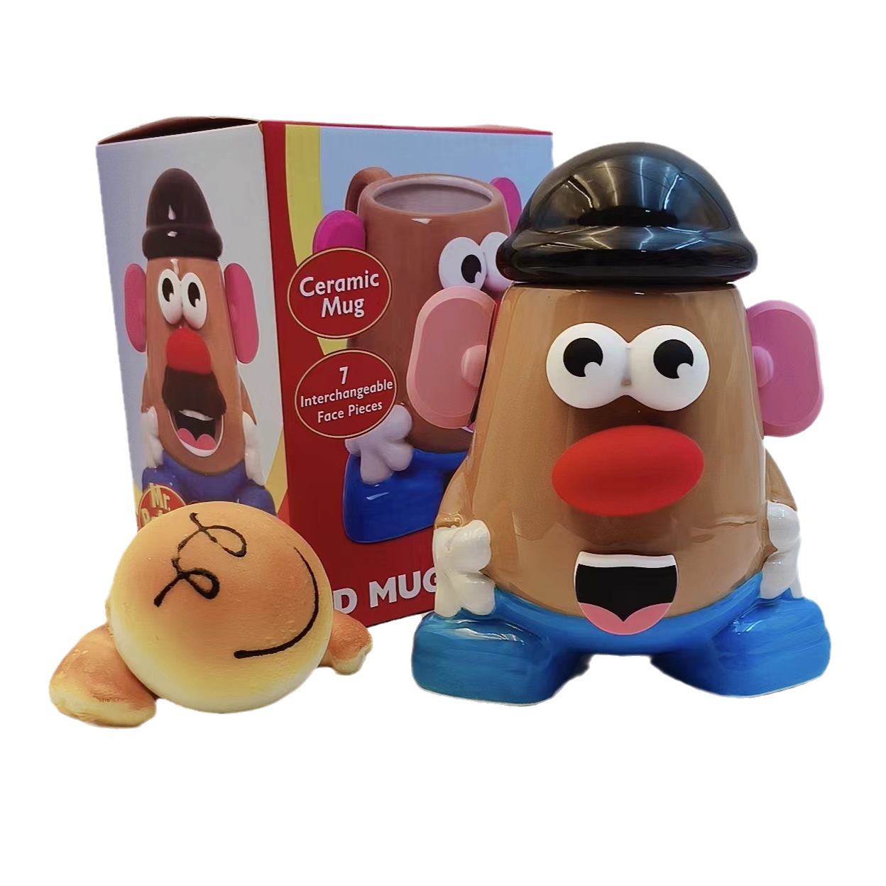 Taza de cerámica transfronteriza taza de dibujos animados creativa Papa extraíble decoración personalizada muñeca Taza de cerámica con tapa