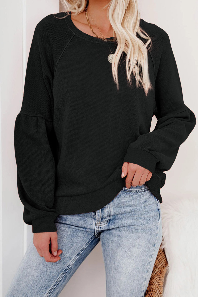 Pure Color Loose Round Neck Pullover Sweatshirt nihaostyles wholesale clothing NSQSY85564