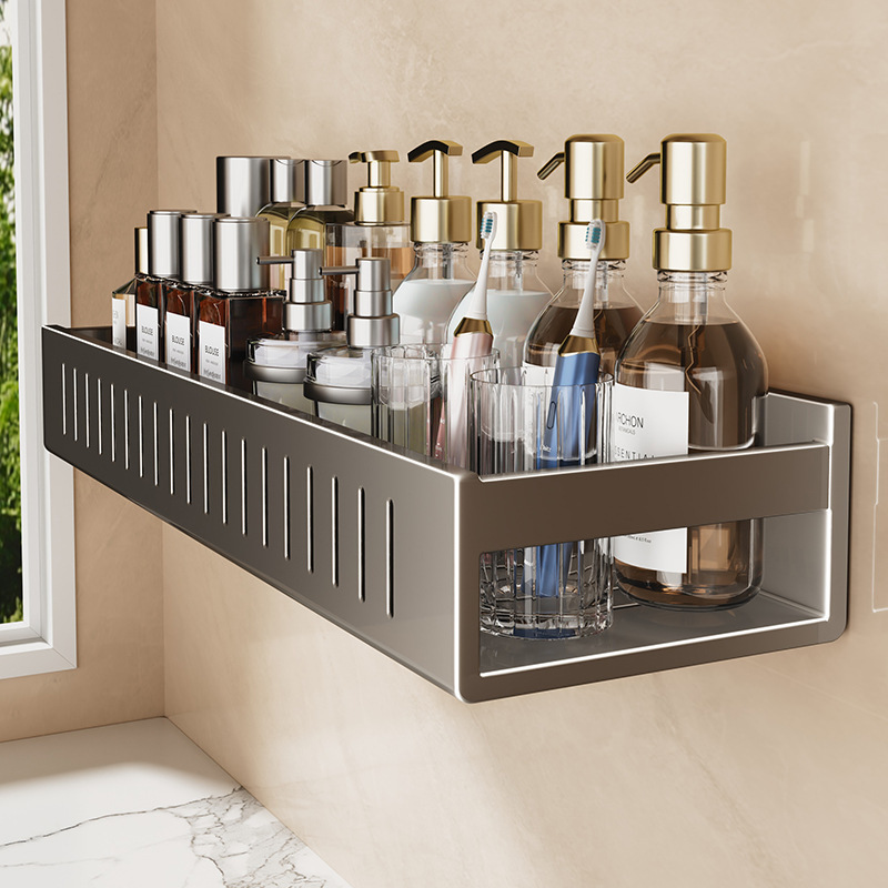 Gun Gray Bathroom Storage Rack, No-Drill Wall-Mounted Washbasin Shelf, Space-Saving Toilet Storage Rack