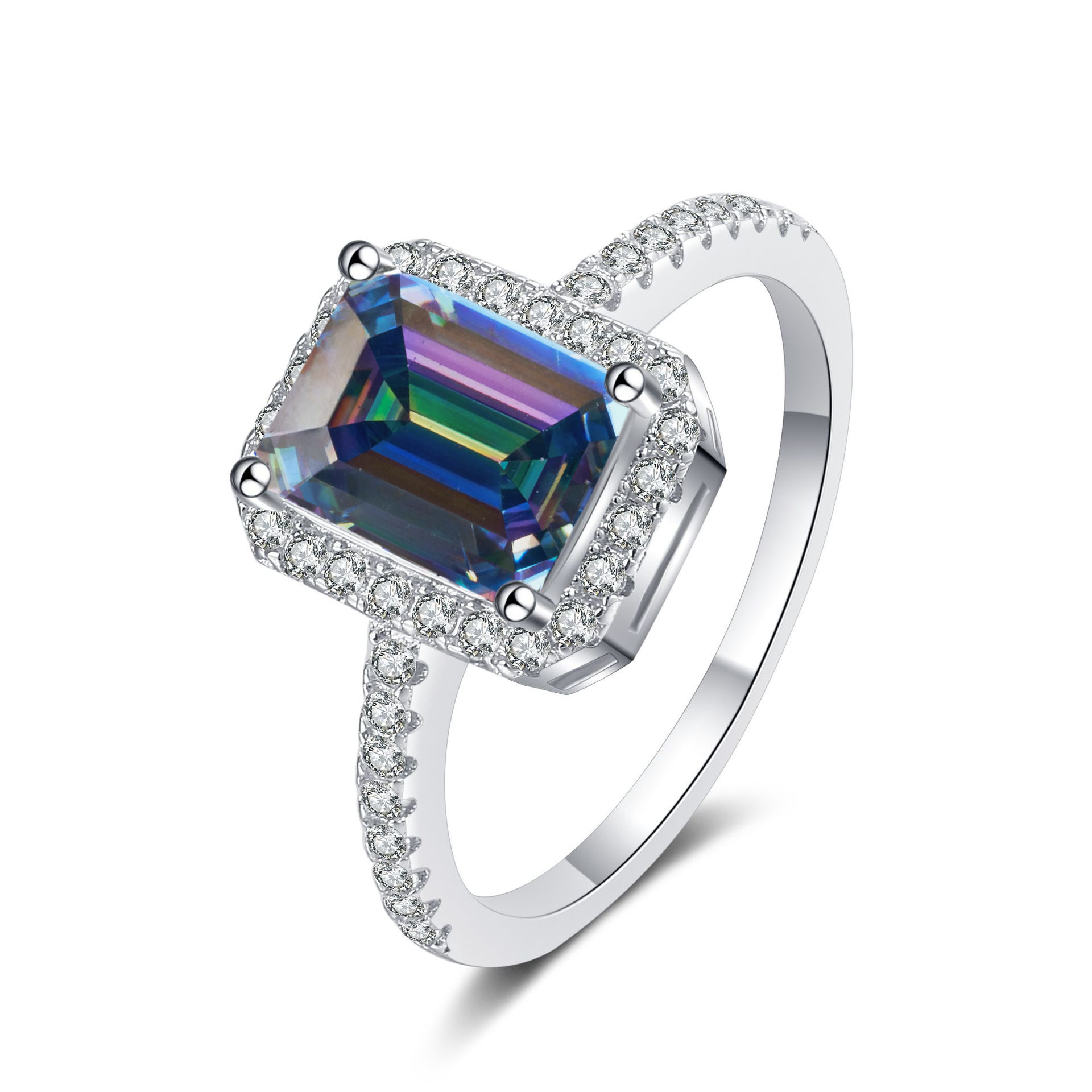 1 quilates esmeralda corte anillo de diamante de mozanita plata esterlina S925 anillo de boda anillo de diamantes de mozanita ventas transfronterizas calientes