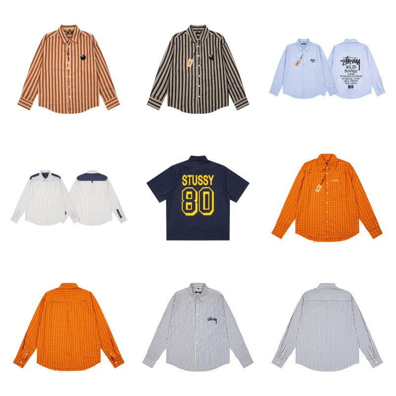 Stu orange long-sleeved plaid shirt for men, autumn trendy dopamine checkered shirt, American casual cross-border fashion Stu orange long-sleeved plaid shirt for men, autumn trendy dopamine checkered shirt, American casual cross-border fashion
