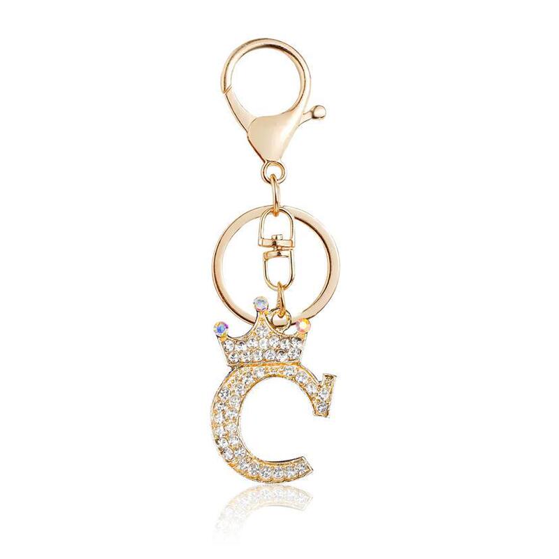 Flower Butterfly Key Ring Buckle Gold Letter A-Z Key Chain Female Initial Letter Key Chain Crown Design