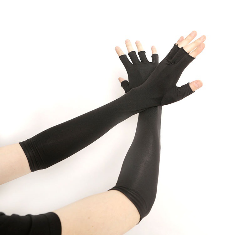 Amazon Summer Copper Fiber Sun Protection Ice Sleeve Gloves Fingerless Long Gloves Copper Ion Protective Gear Uv Protection Sleeves