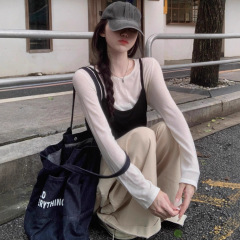 韩系早秋季氛围感穿搭chic别致设计感打底叠穿针织衫两件套上衣女