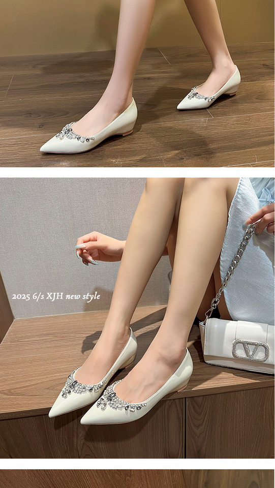 Giày cao gót mũi nhọn nữ kiểu Pháp thanh lịch có độn đế tăng chiều cao, giày cưới cho cô dâu — Màu mơ, Màu trắng be chi tiết 10