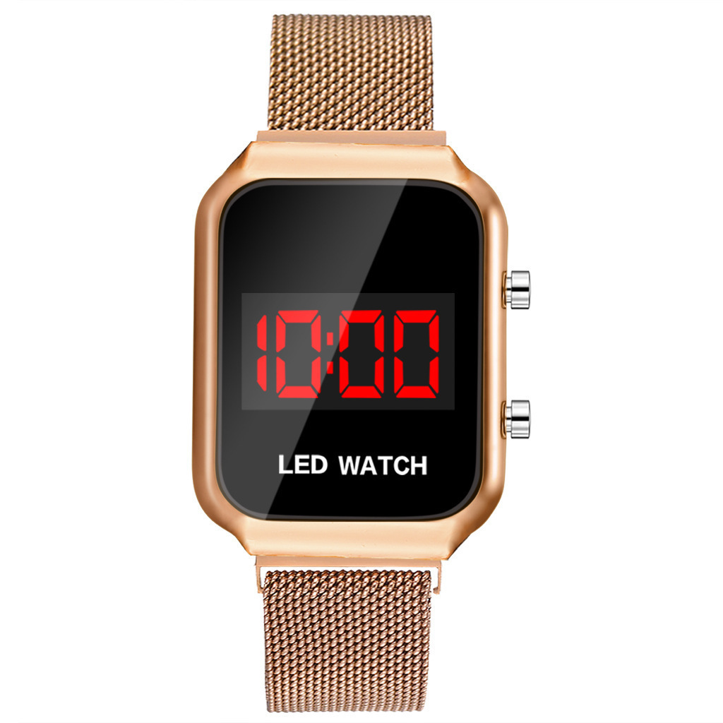 Hot selling push-button electronic watch student sports personality magnet buckle mesh belt led watch_voghion.com