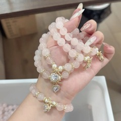 天然粉水晶白阿塞少女心爱心吊坠手串高端轻奢百搭小众设计感手链