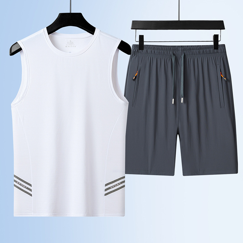 Verano chaleco de seda de hielo hombre sin mangas rápidamente secado camiseta de fitness correr engordado grande hombre gordo juego de deportes casuales