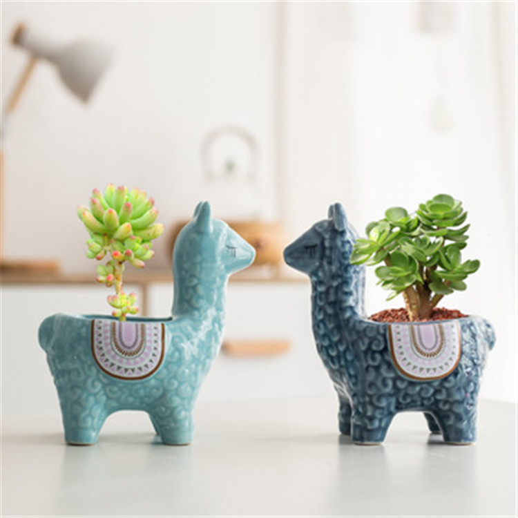Alpaca ceramic flowerpot zakka Nordic home plant pot cross-border succulent animal cartoon succulent