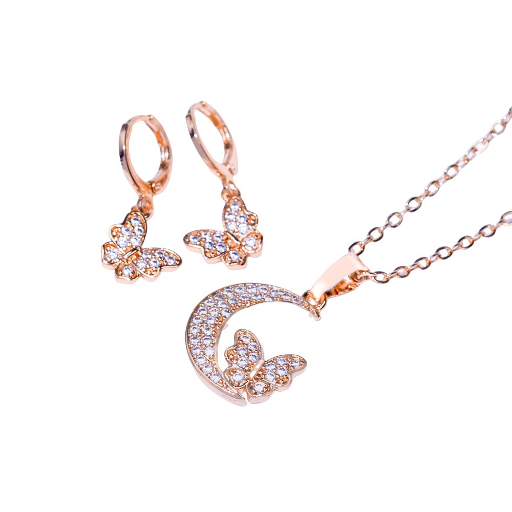 Europa y los Estados Unidos selección transfronteriza mariposa de luna diseño pendientes de zircon collar conjunto de joyería pendientes de mujer joyería colgante