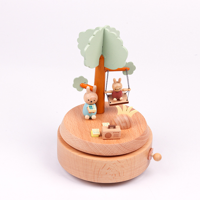 Caja de música de madera giratoria con bailarina de ballet Adorno creativo para el hogar Regalo artesanal de cumpleaños