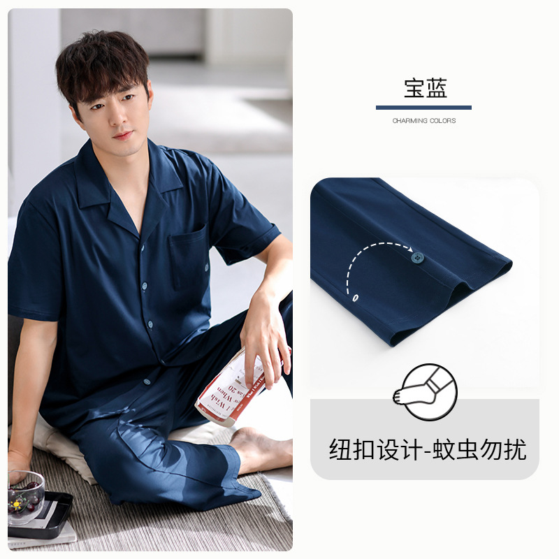 Pijamas de verano para hombre 100% algodón pantalones de manga corta ropa para el hogar traje de verano delgado para hombre más tamaño