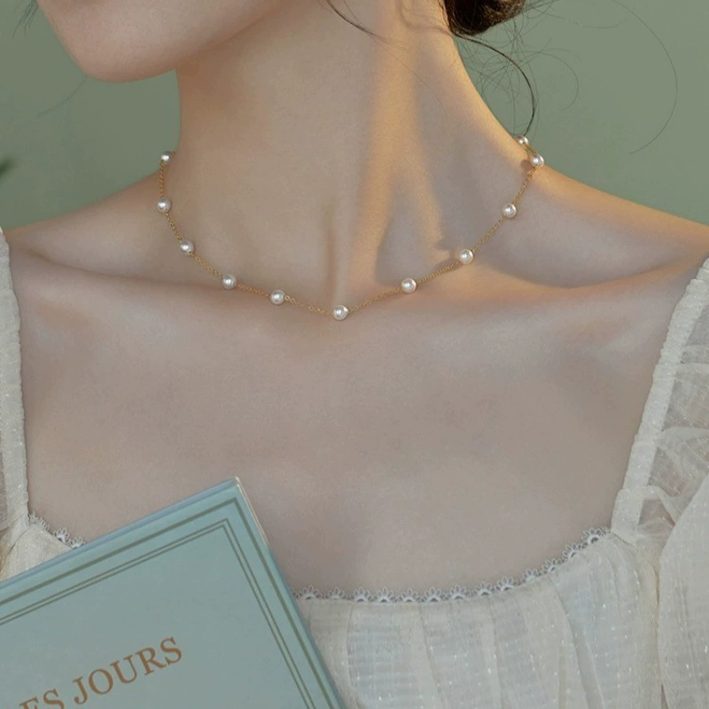 Ожерелье из пресноводного жемчуга из золота 18 карат au750, пресноводный жемчуг цвета золота, доступная роскошная высококачественная цепочка на ключицу, горячий стиль