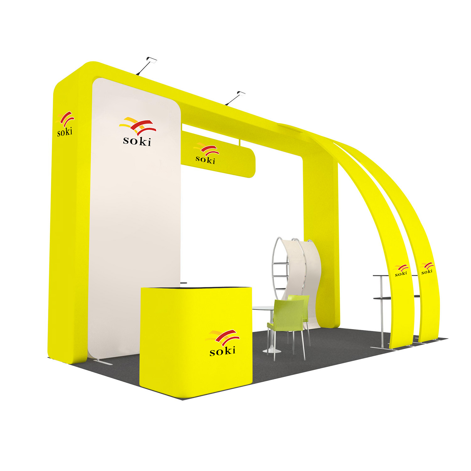 Stand estándar de 20 pies de fondo de pared en el extranjero stand de exhibición para construir un estante de diseño 3D cartel personalizado