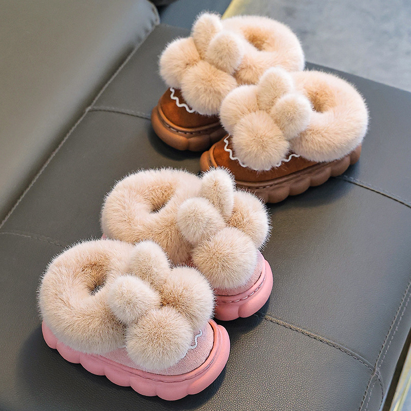 Zapatillas de algodón para niños, niños y niñas, bolsas cálidas de lana de fondo grueso para padres e hijos, zapatos de algodón para niños y niños.