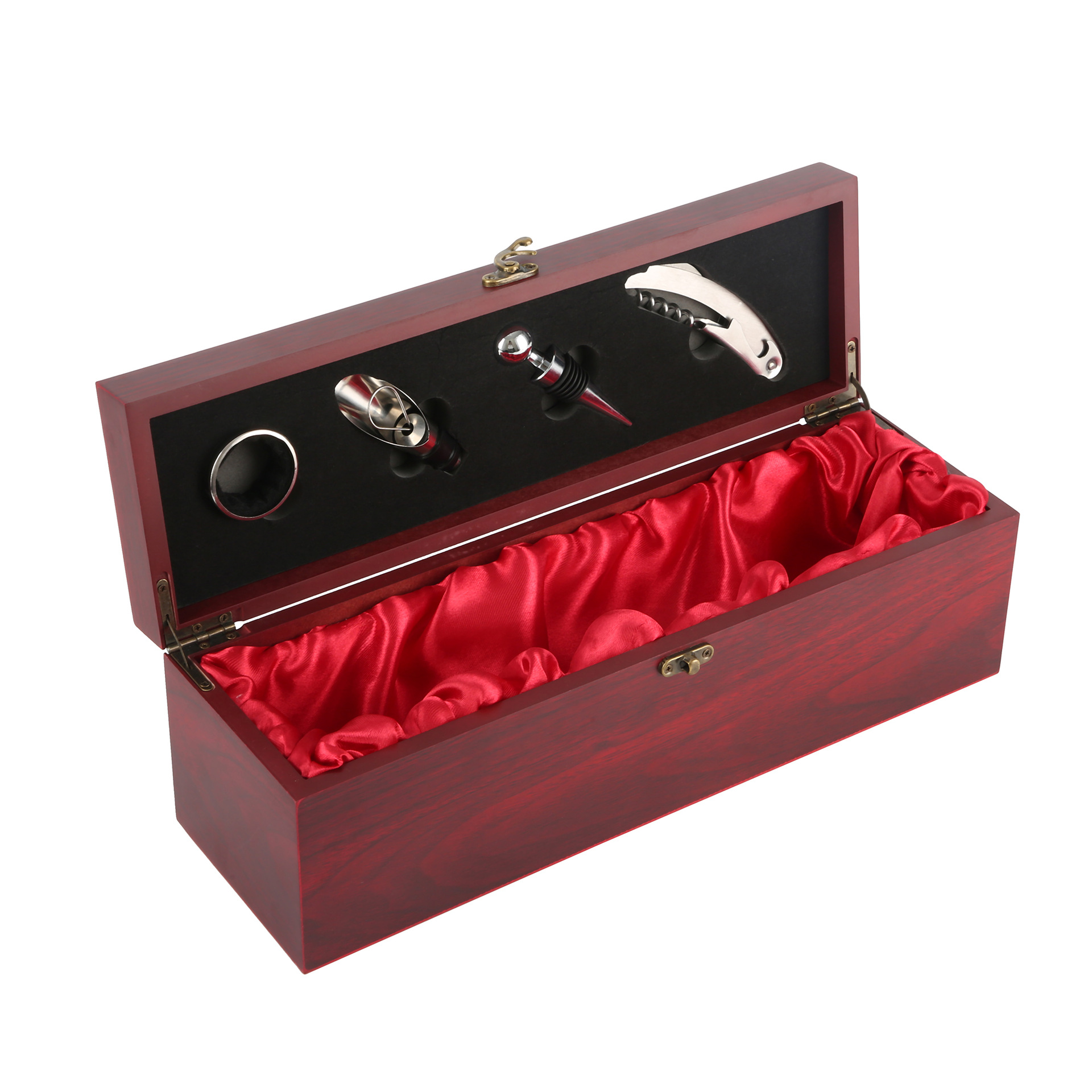 Estuche de lujo para una sola botella de vino, caja de vino de cuero, set de vino universal, set de cuatro piezas, caja para una sola botella. image 5