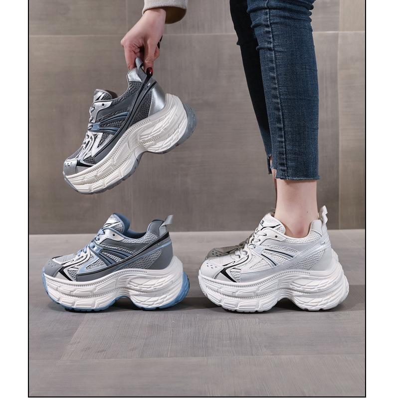 Giày sneaker nữ đế dày chunky lưới thoáng khí tăng chiều cao — màu xanh chi tiết 17