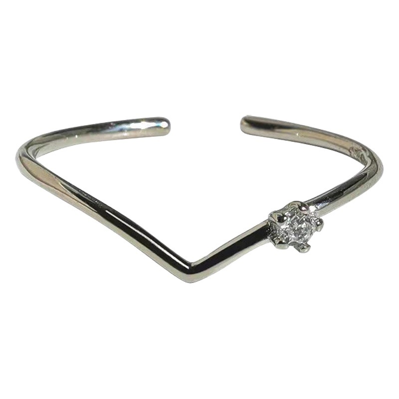 925 silver flash Diamond V-shaped ring female cold style advanced ins non-fading niche design ring fat hand adjustable