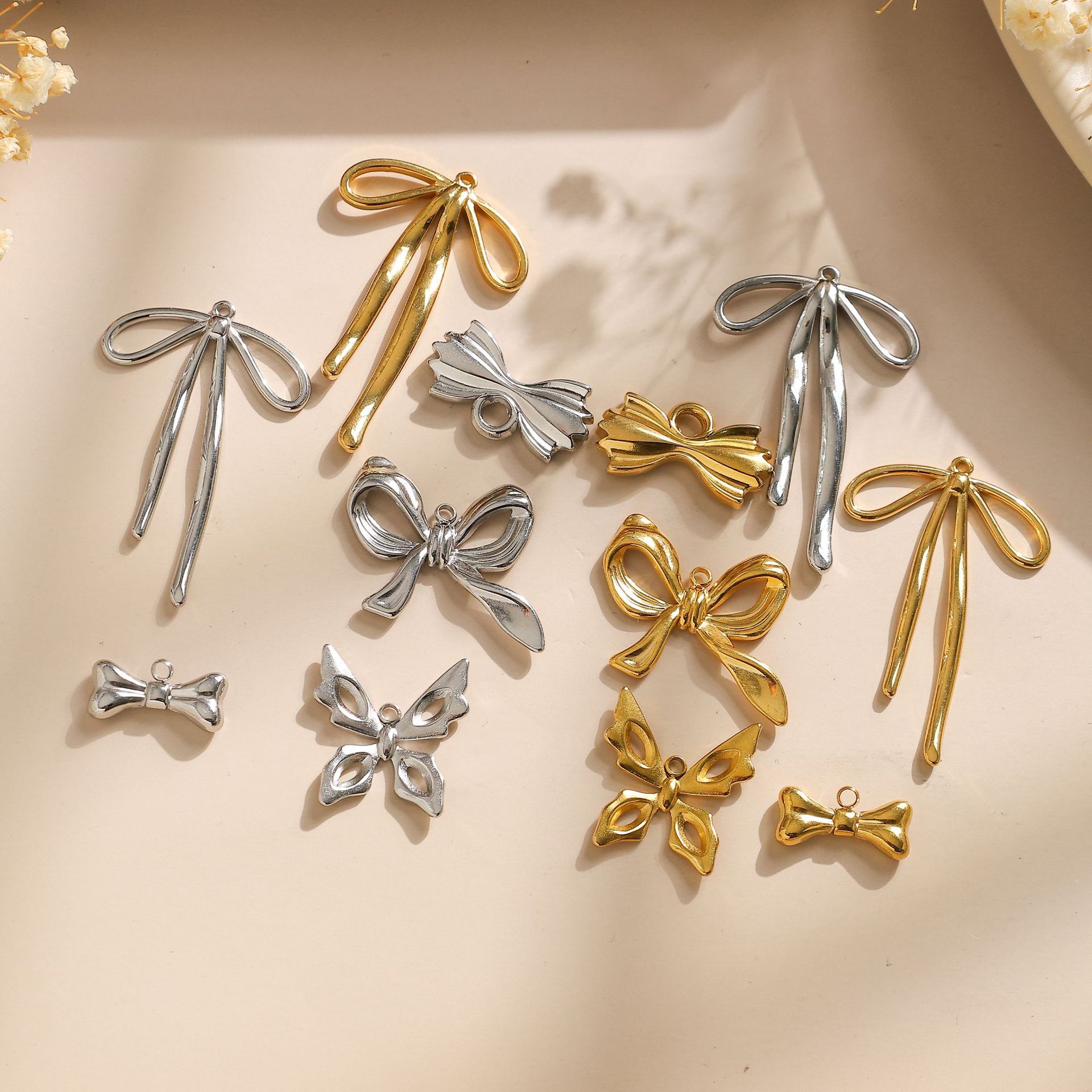 304 Stainless Steel Material Bow Knot Pattern 1 Piece 304 Stainless Steel Bow Knot Pendant Charms