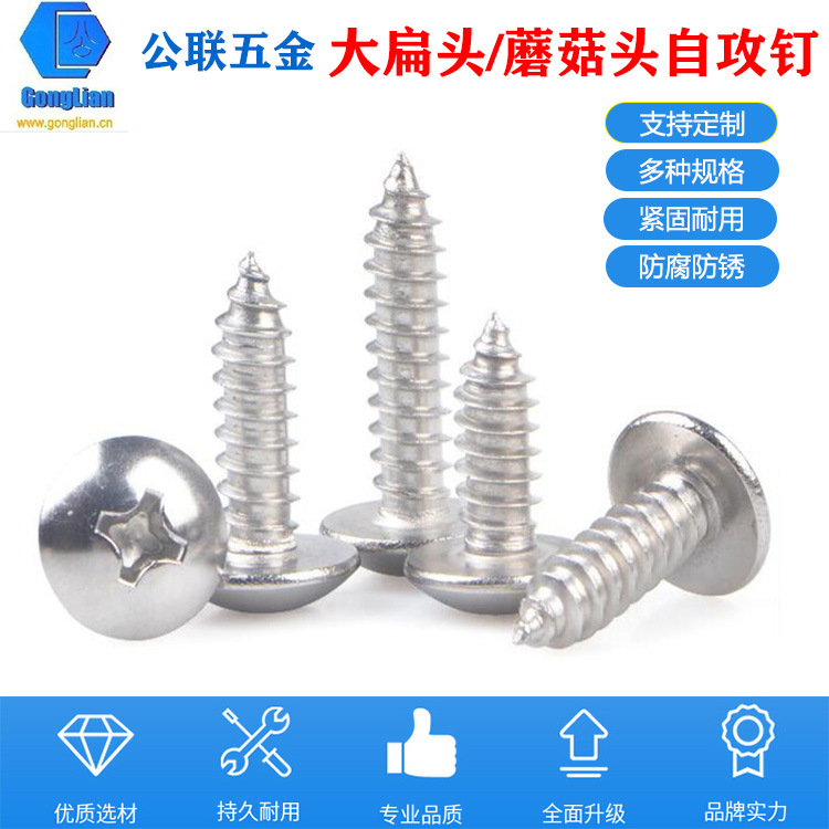 东莞紧固件十字大扁头自攻螺钉镀镍蘑菇头尖尾伞头螺丝M2M3M4