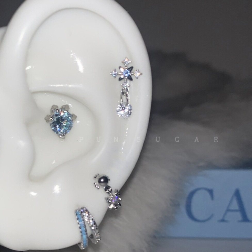 Blue cross snowflake pendant ear bone nail titanium steel ear nail stacked U-shaped double earrings women's earrings wholesale