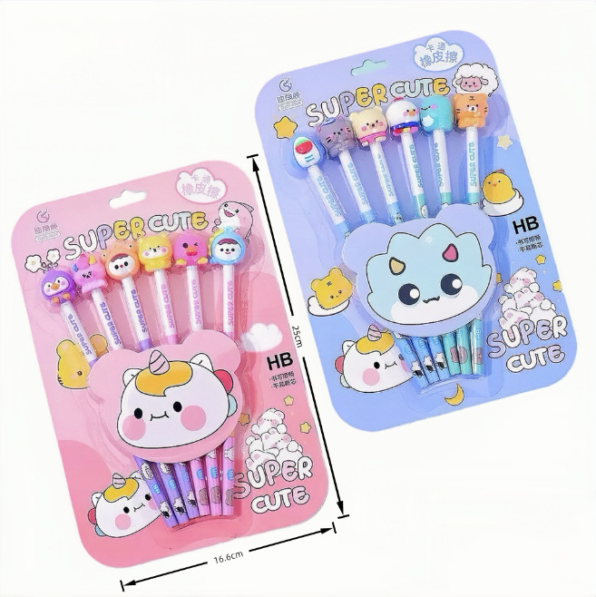 Nuevos productos de dibujos animados borrador lápiz conjunto HB pequeño animal forma de goma estudiantes pequeños regalos pencil para jardín de infantes