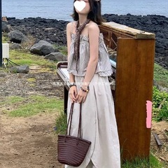 夏装搭配一整套韩系穿搭出游条纹吊带背心不规则半身裙套装
