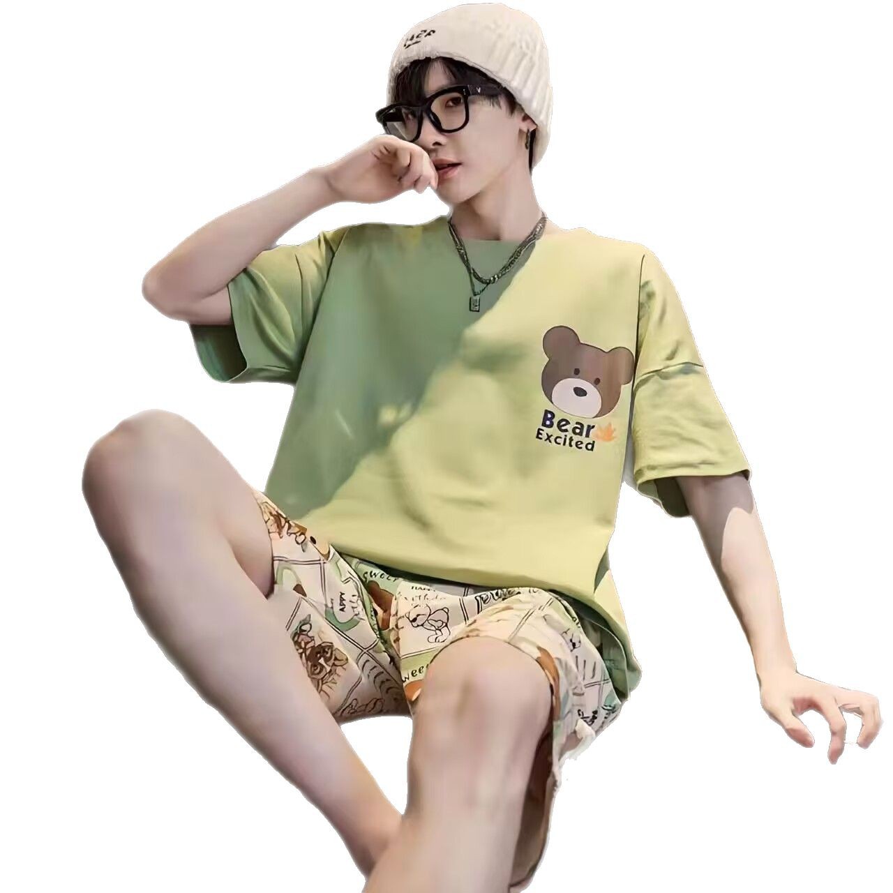 2025 pijamas de hombre de verano manga corta pantalones cortos set coreano relajado tamaño más grande dibujos animados ropa casera