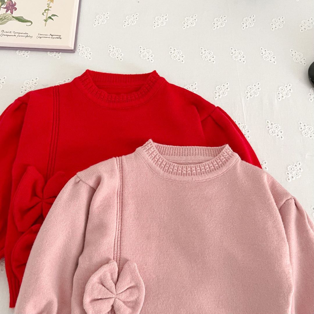 2023 Abito da bambina in maglia con fiocco nuovo Set di due pezzi Gonna corta autunno/inverno per bambini_voghion.com