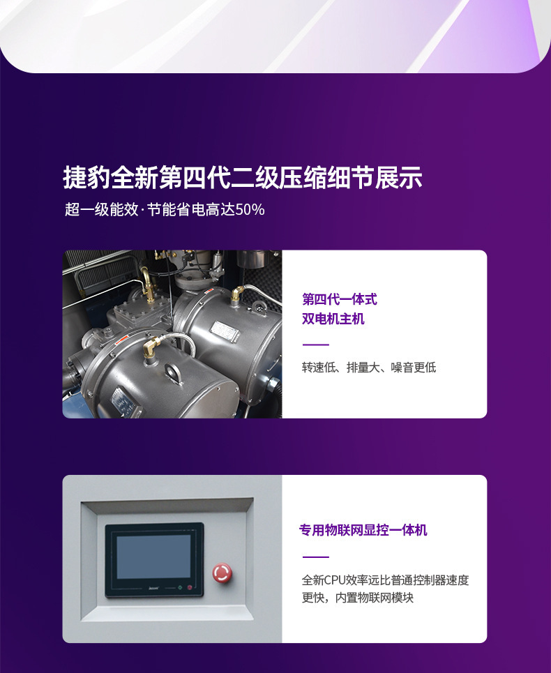 Jaguar Air Compressor 110Kw 150 Hp 20 Cubic Meter Air Compressor Two-Stage Compression 110 Kilowatt Variable Frequency Screw Compressor