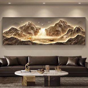 聚宝盆风水挂画客厅装饰画轻奢沙发后背景墙日照金山大气山水壁画-阿里巴巴