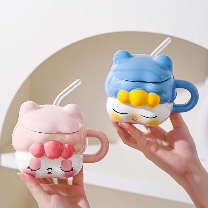 Creativa y encantadora chica taza de paja de cerámica taza para una chica mejor amiga práctica regalo de cumpleaños taza acompañante regalo