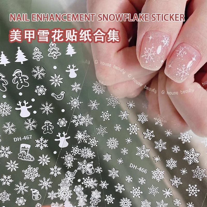 Internet Celebrity Snowflake Nail Art Stickers Flat with Adhesive White Christmas Snowflake Decals Nail Stickers Jewelry Dh Style