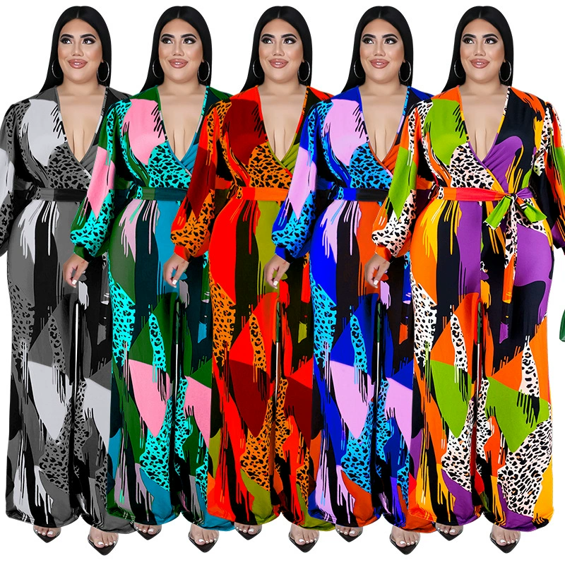 218226 трансграничная Европейская и американская женская одежда больших размеров, оптовая продажа, цельные расклешенные брюки с длинным рукавом, Amazon, новый источник продукта, завод