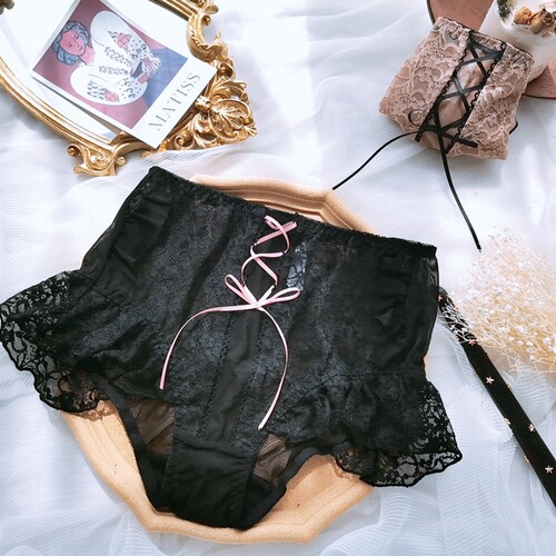 Japanese new large size underwear women's high waist black sexy cross belt 200 pounds girl fat MM white underwear