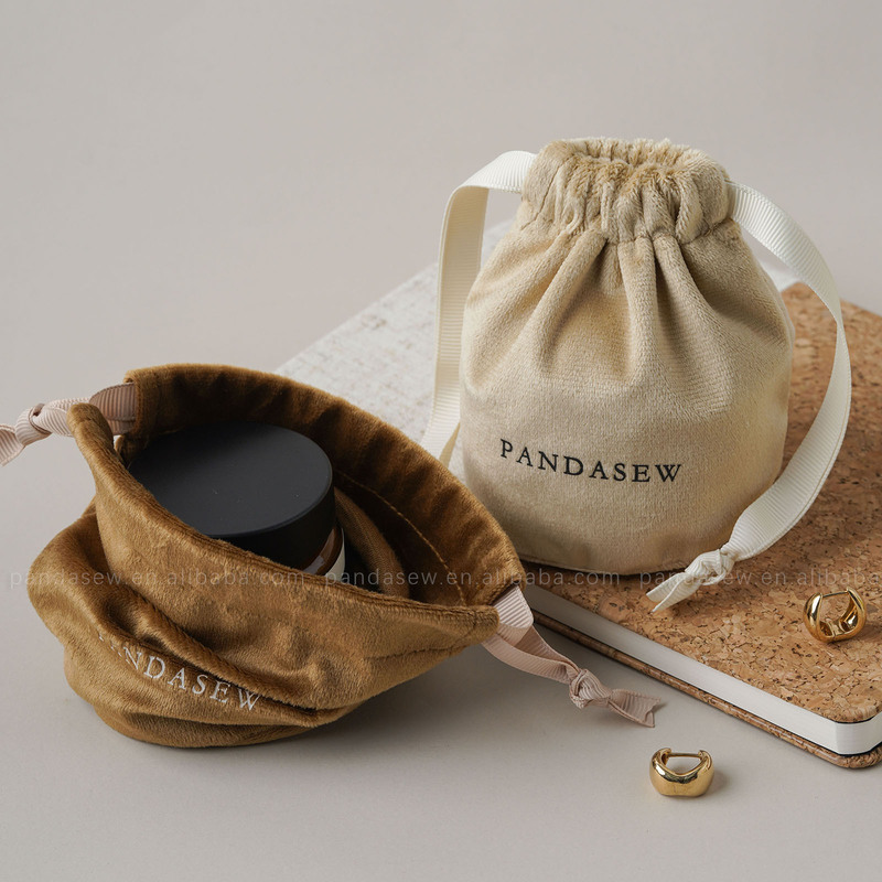 Pandasew印制logo薄款丽丝绒圆底束口袋收纳项链耳钉首饰抽绳袋|undefined