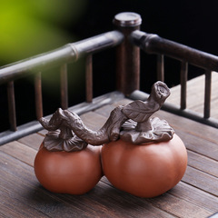 柿柿如意創意新款紫招財砂茶寵茶玩可好事成雙茶具招財擺件伴手禮