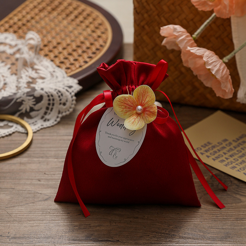 2025新型結婚喜糖箱喜糖袋結婚式布袋風結婚ベルベット結婚期少女心森系糖袋|undefined