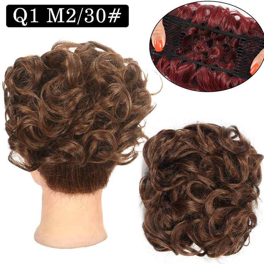 Nueva Peluca de comercio exterior de las mujeres europeas y americanas cabeza de bola de pelo rizado Cola de Caballo pelo Bud peine bolsa de pelo multicolor al por mayor opcional