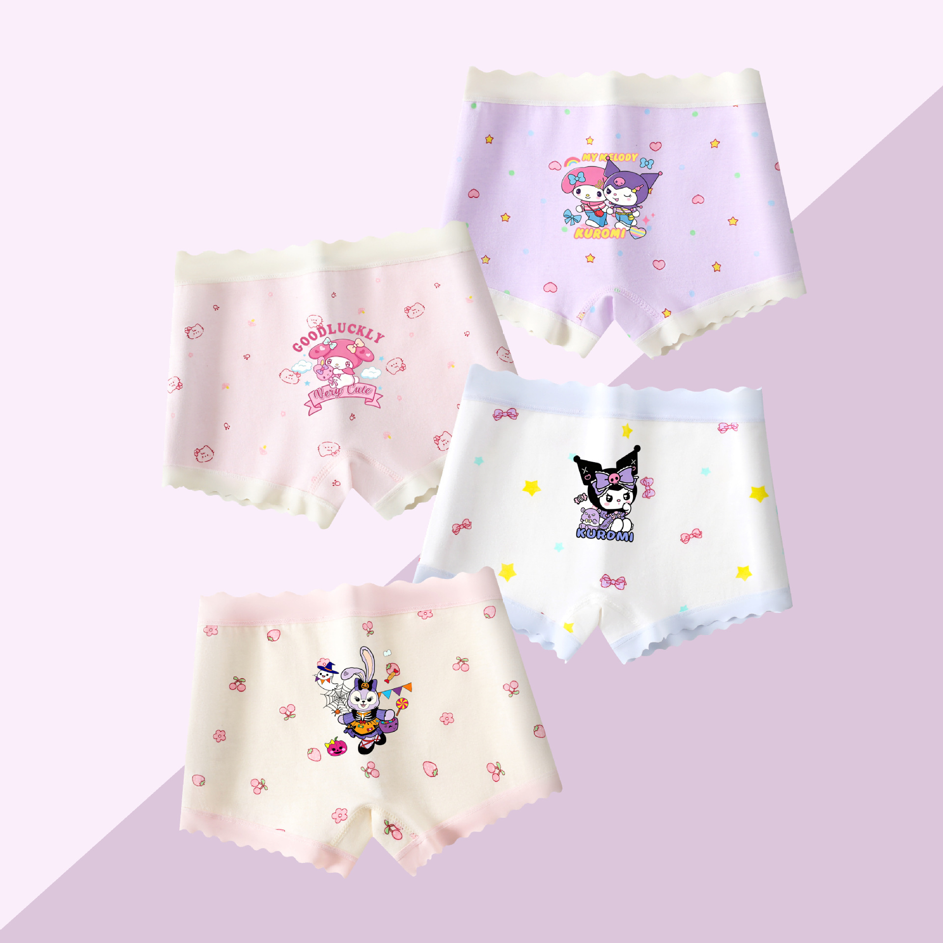 Children's pure cotton cartoon briefs for girls, summer breathable boxer shorts, girls' flat-angle underwear