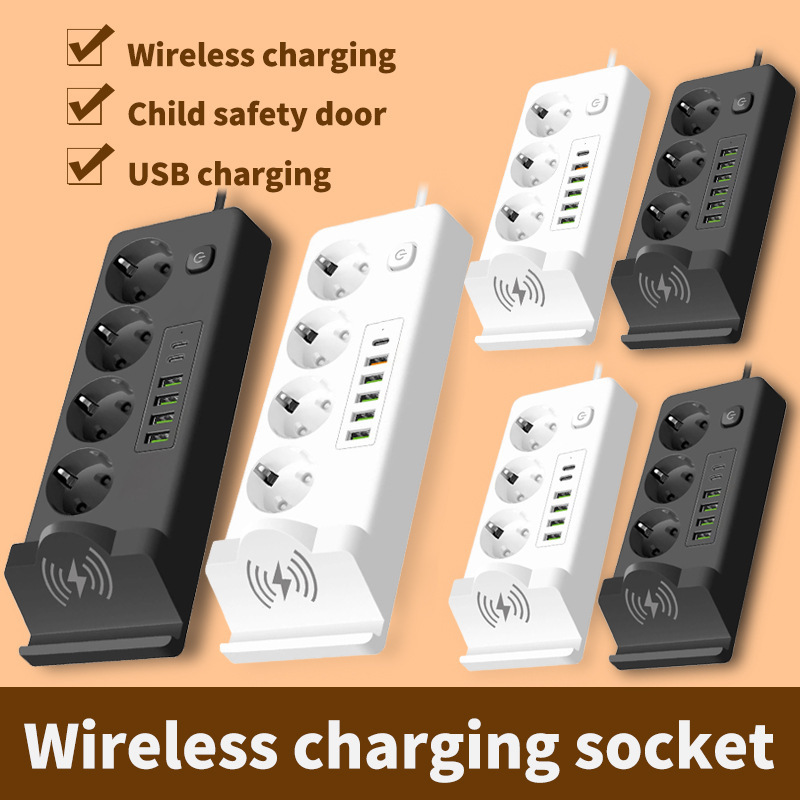 European Standard Mobile Phone Wireless Charging Plug-In Cable USB Socket Russian Plug-In Board Pd Multi-Socket Cross-Border Export